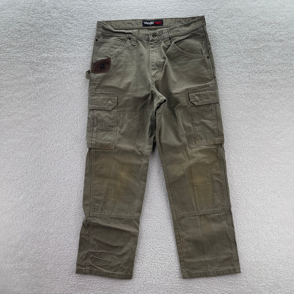 Wrangler Riggs Pants Mens 34x30 Green Canvas Ripstop Cargo Workwear Outdoor